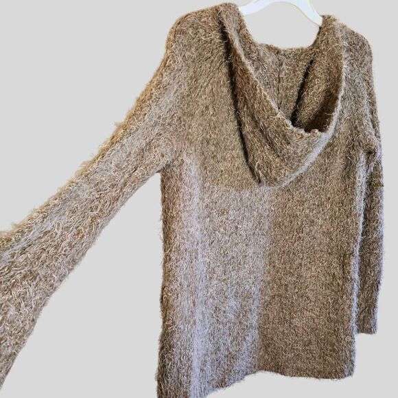 Anthropologie Sleeping on Snow Fuzzy Hooded Cardigan Tan S Soft Cozy Open Front - Picture 15 of 15